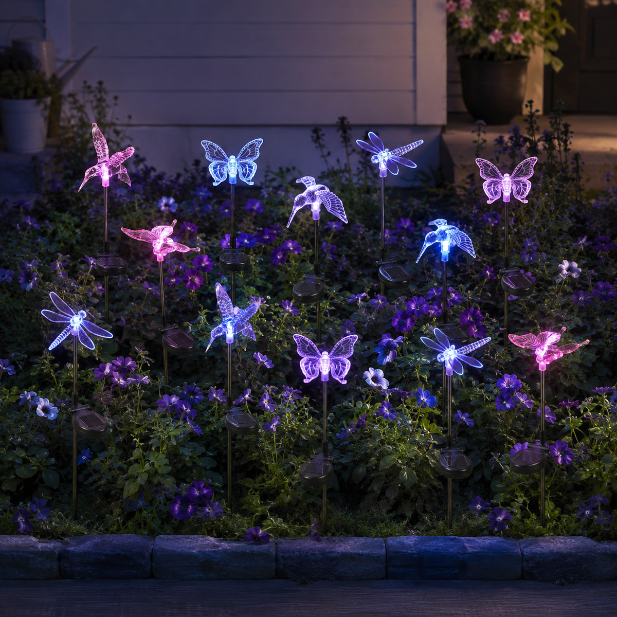 Solar Butterfly Dragonfly Bird Garden Stakes for Flower Beds and Patio Decor