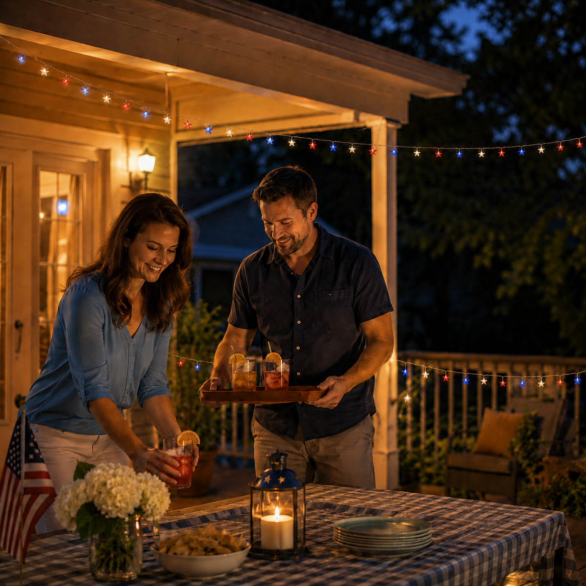 4th of July Star String Lights for Porch. Patio. Garden. and Party Decor