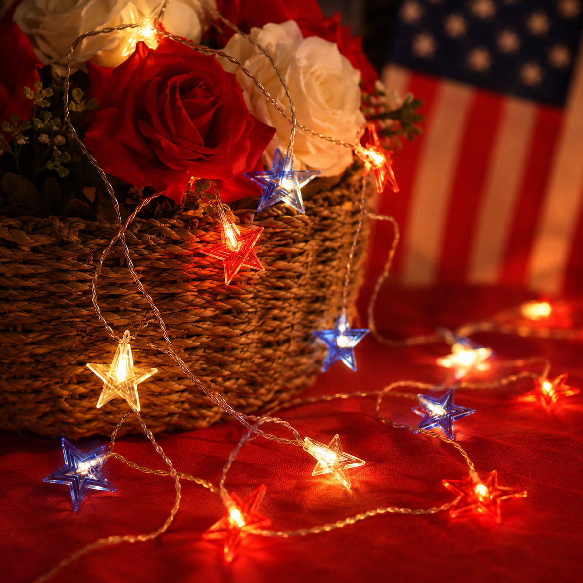 4th of July Star String Lights for Porch. Patio. Garden. and Party Decor