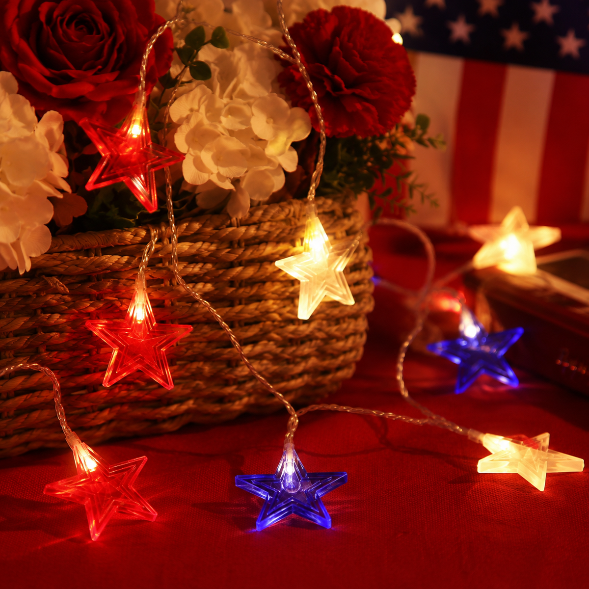 4th of July Star String Lights for Porch. Patio. Garden. and Party Decor