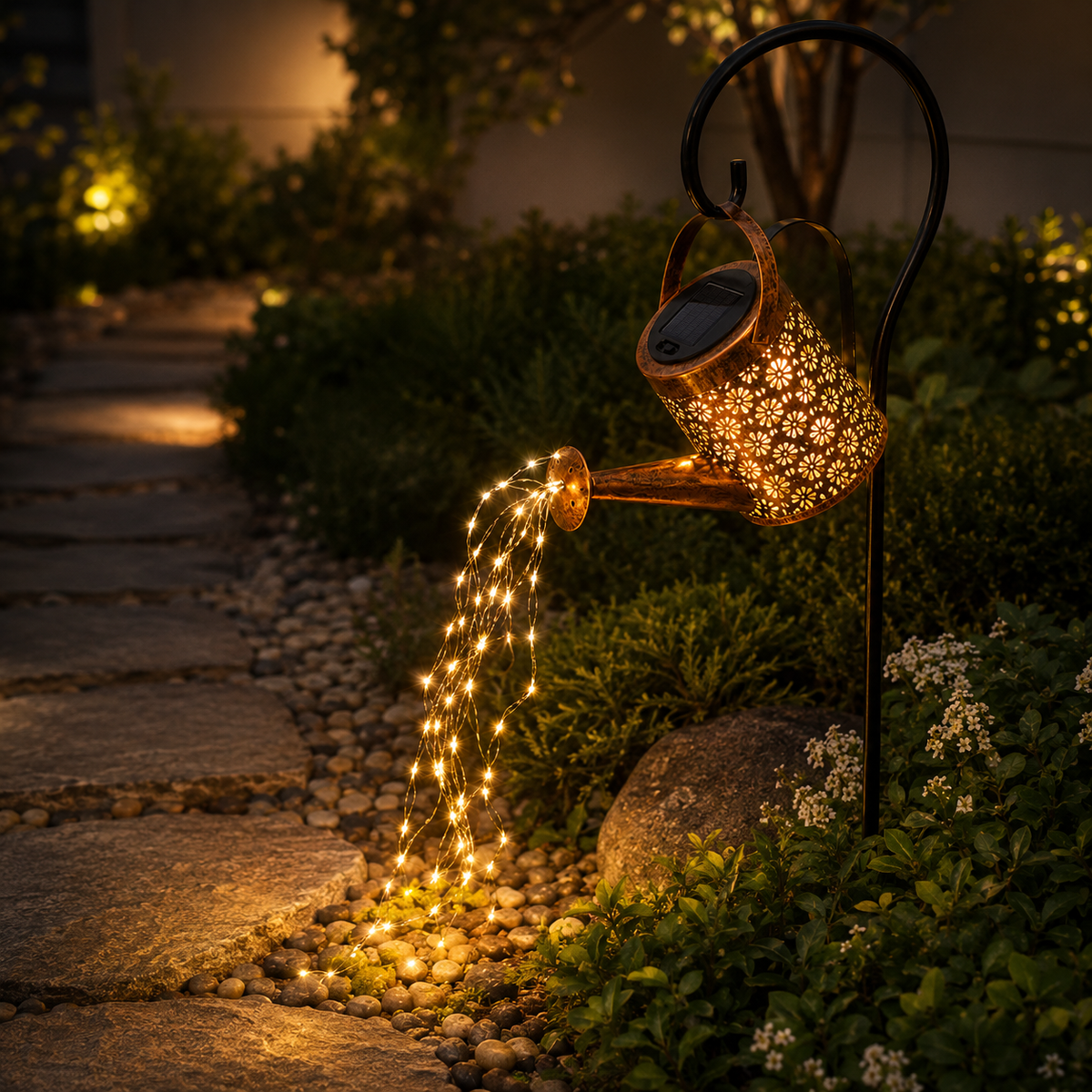 Solar Watering Can Waterfall Light for Flower Beds and Garden Paths