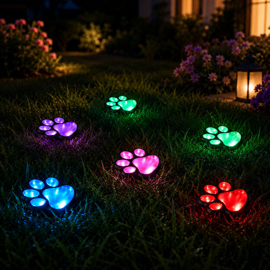 Solar Paw Print Garden Lights 6-Pack for Pathways. Lawns. and Pet Lovers