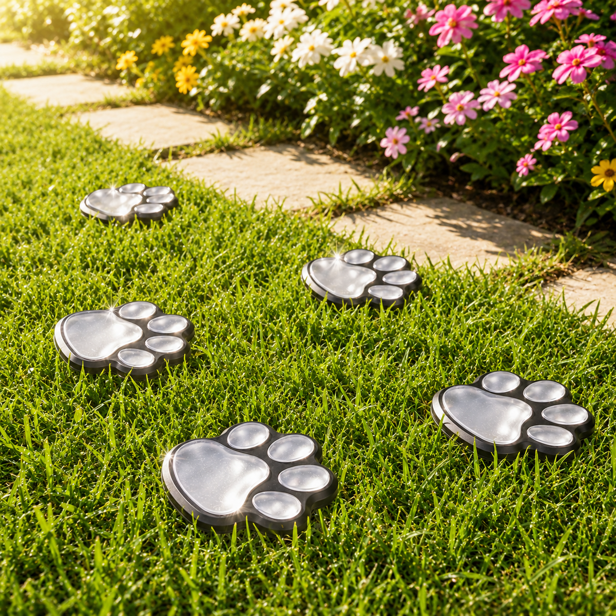 Solar Paw Print Garden Lights 6-Pack for Pathways. Lawns. and Pet Lovers