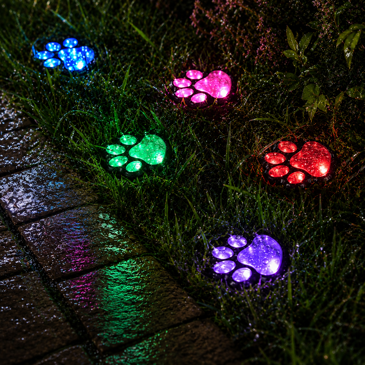 Solar Paw Print Garden Lights 6-Pack for Pathways. Lawns. and Pet Lovers