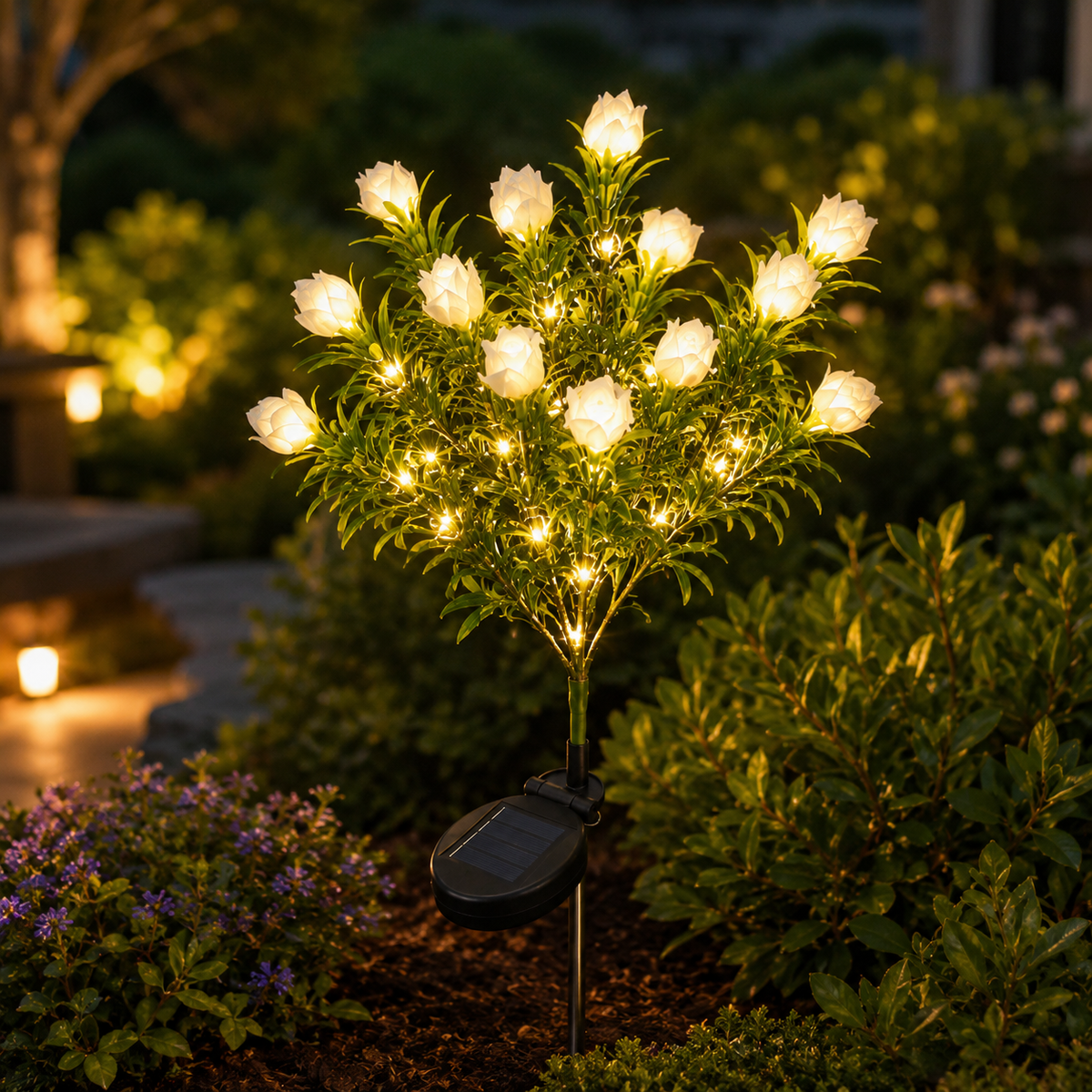 Solar Gardenia Flower Lights for Pathways. Flower Beds. and Patio Decor