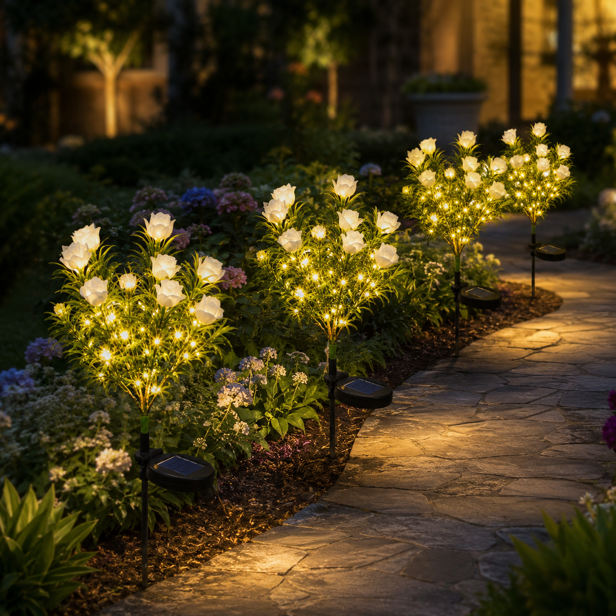 Solar Gardenia Flower Lights for Pathways. Flower Beds. and Patio Decor
