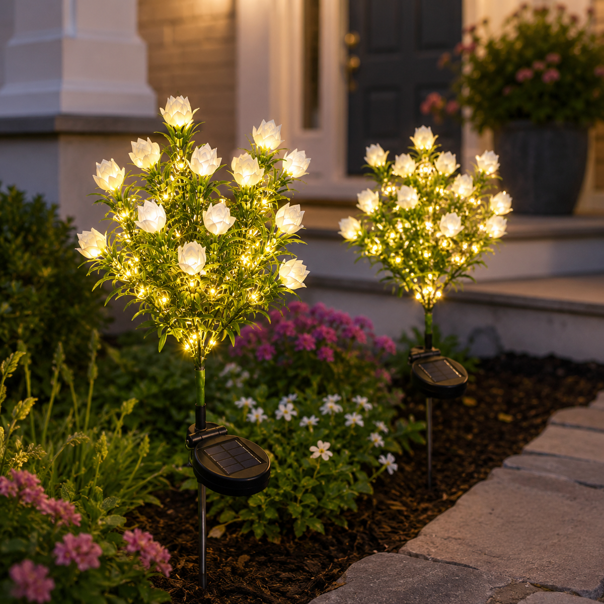 Solar Gardenia Flower Lights for Pathways. Flower Beds. and Patio Decor