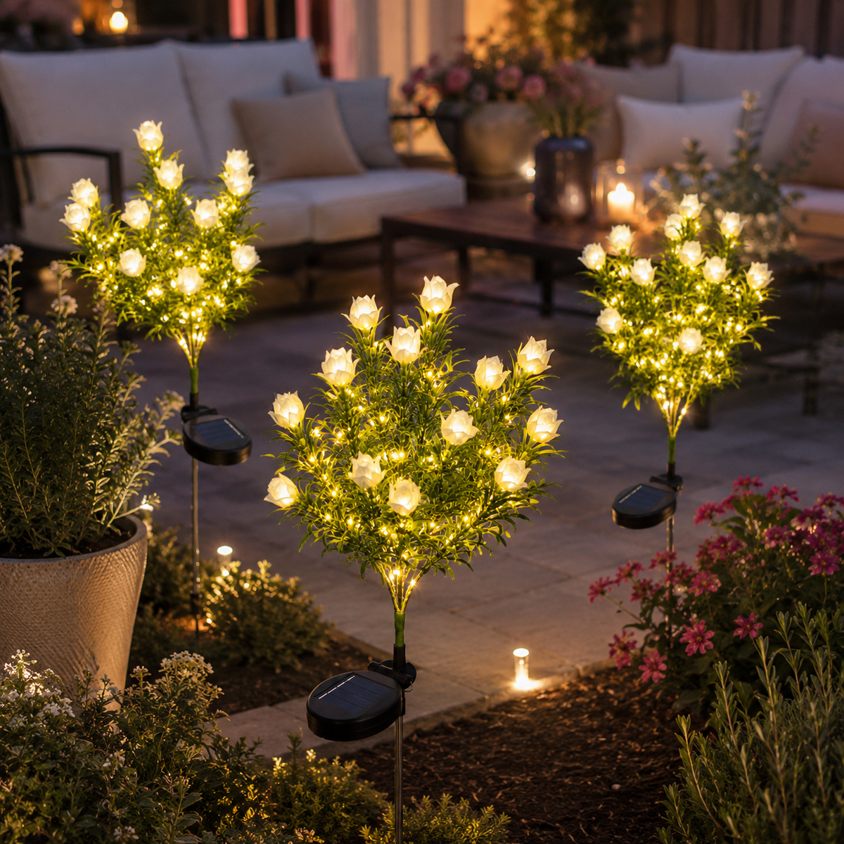 Solar Gardenia Flower Lights for Pathways. Flower Beds. and Patio Decor