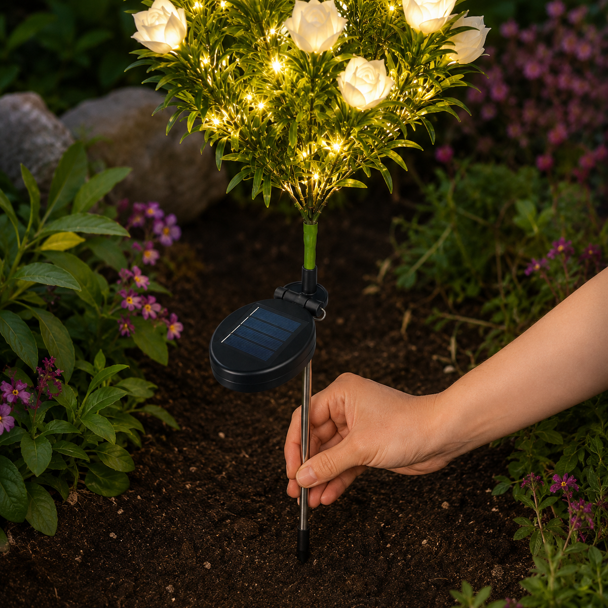 Solar Gardenia Flower Lights for Pathways. Flower Beds. and Patio Decor