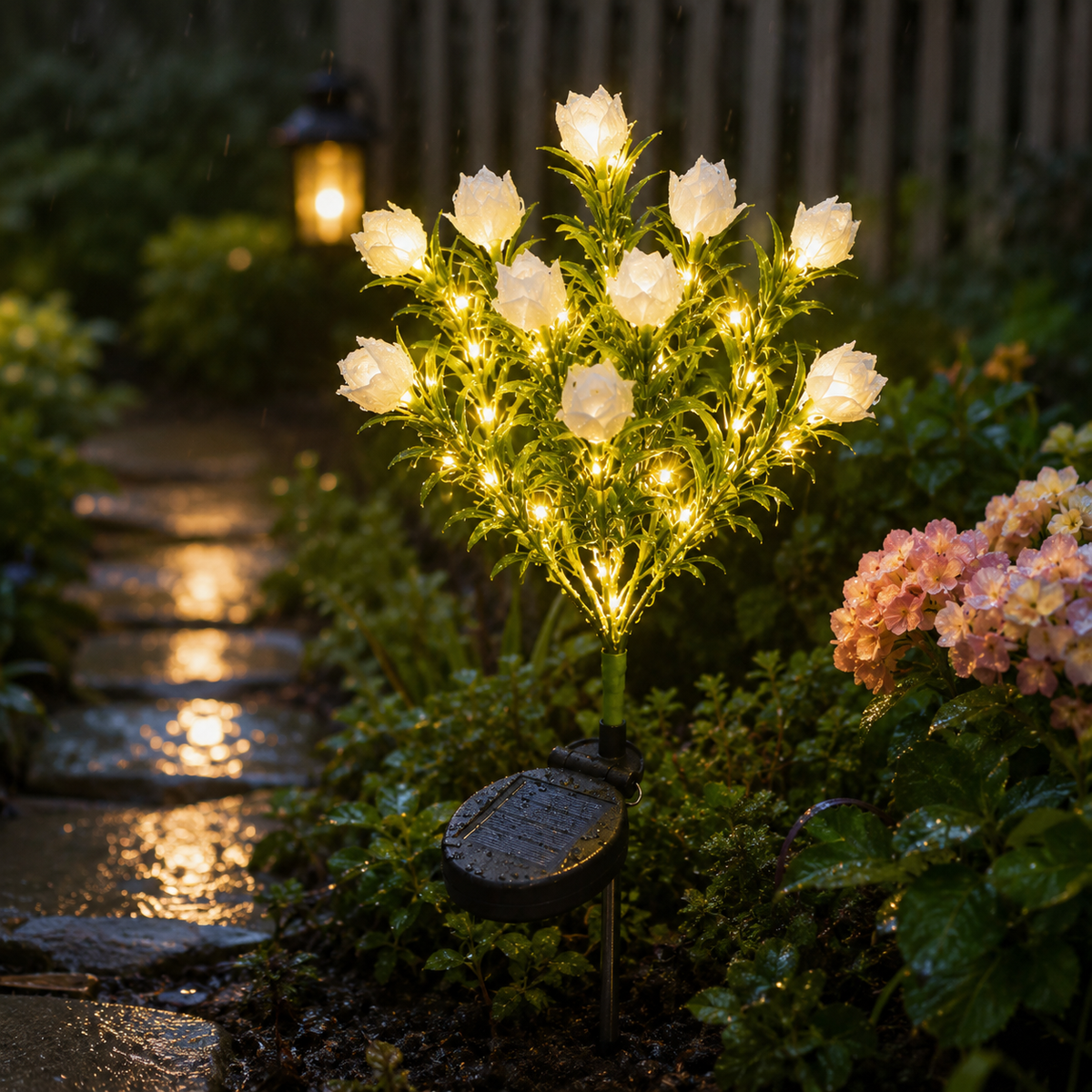 Solar Gardenia Flower Lights for Pathways. Flower Beds. and Patio Decor