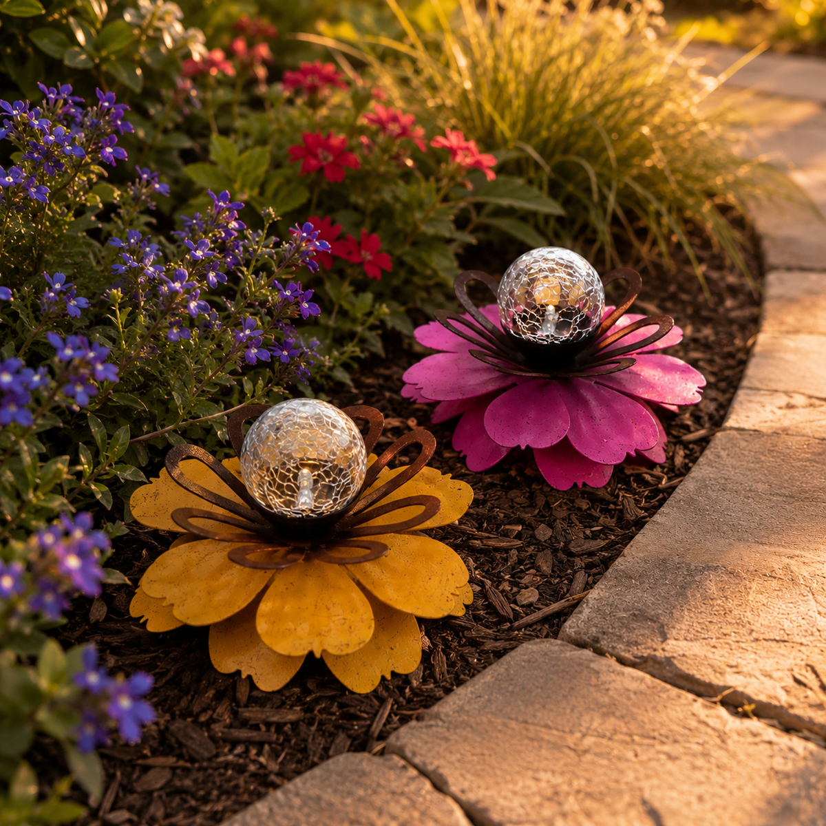 Solar Metal Flower Garden Light for Patio Tables and Garden Decor