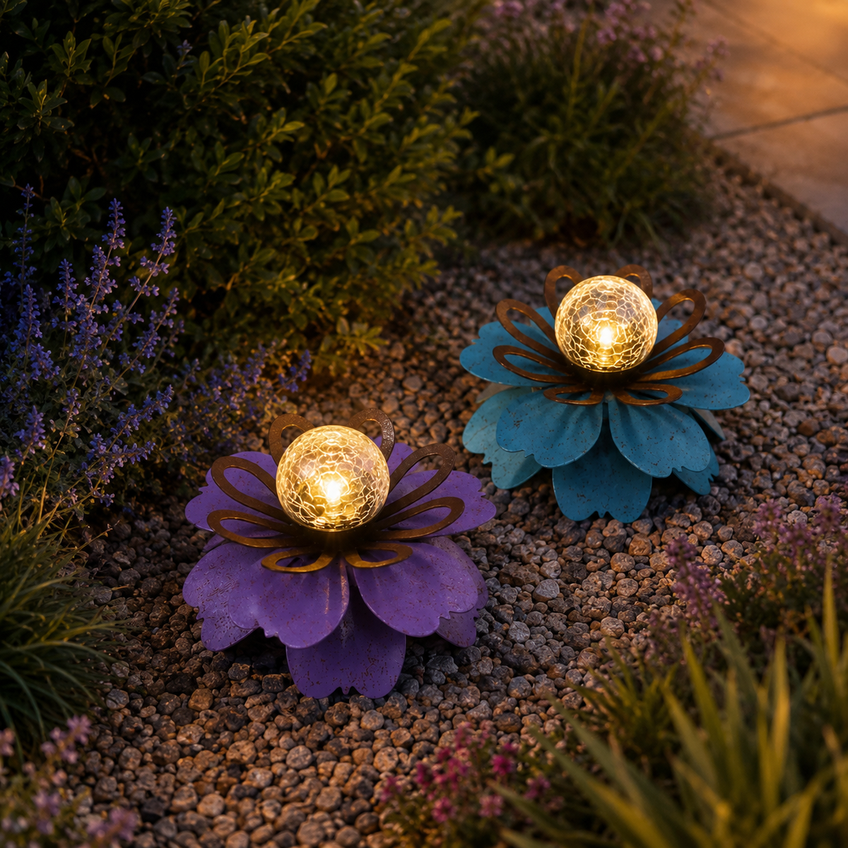 Solar Metal Flower Garden Light for Patio Tables and Garden Decor