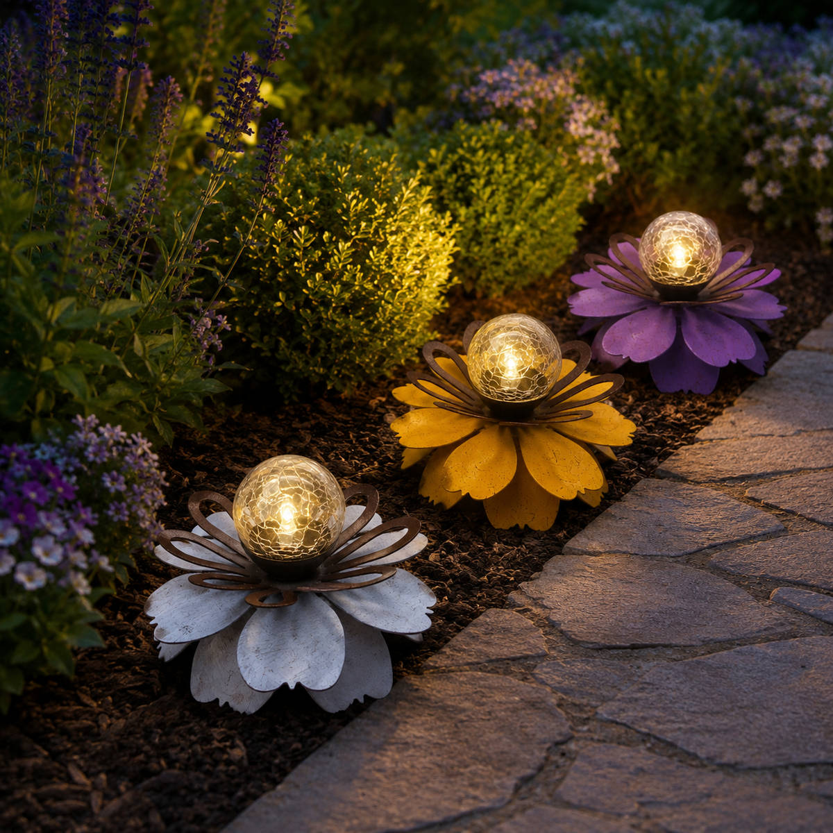 Solar Metal Flower Garden Light for Patio Tables and Garden Decor