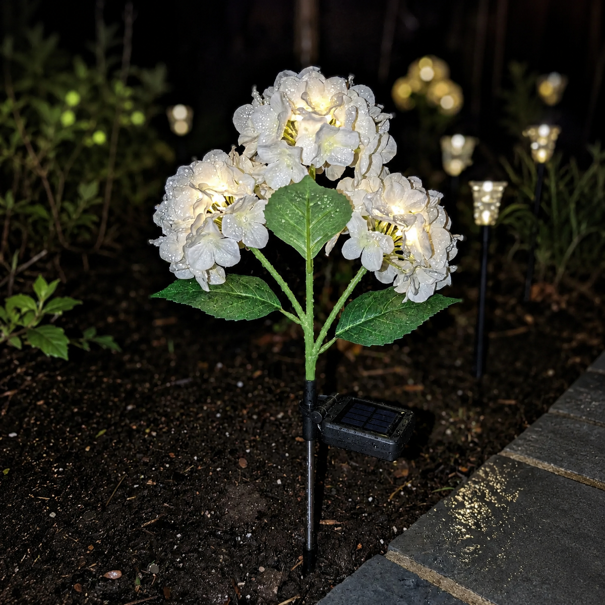 Solar Hydrangea Flower Stake Lights for Garden Paths and Patio Decor