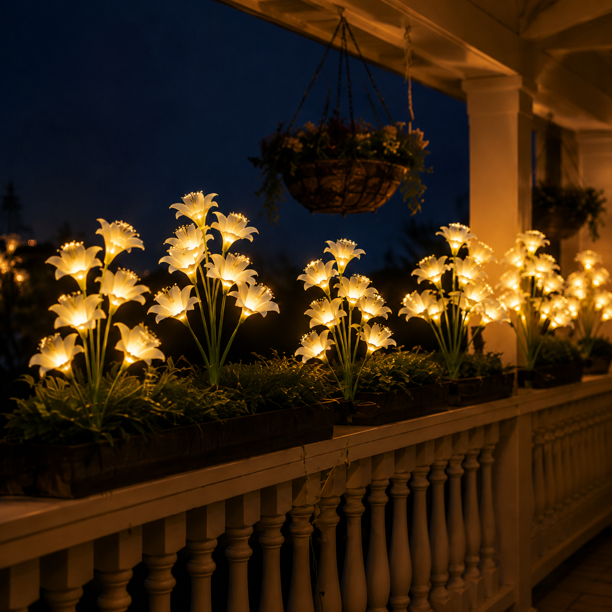 Solar Lily Flower Stake Lights 6-Head for Garden Paths and Patio Decor