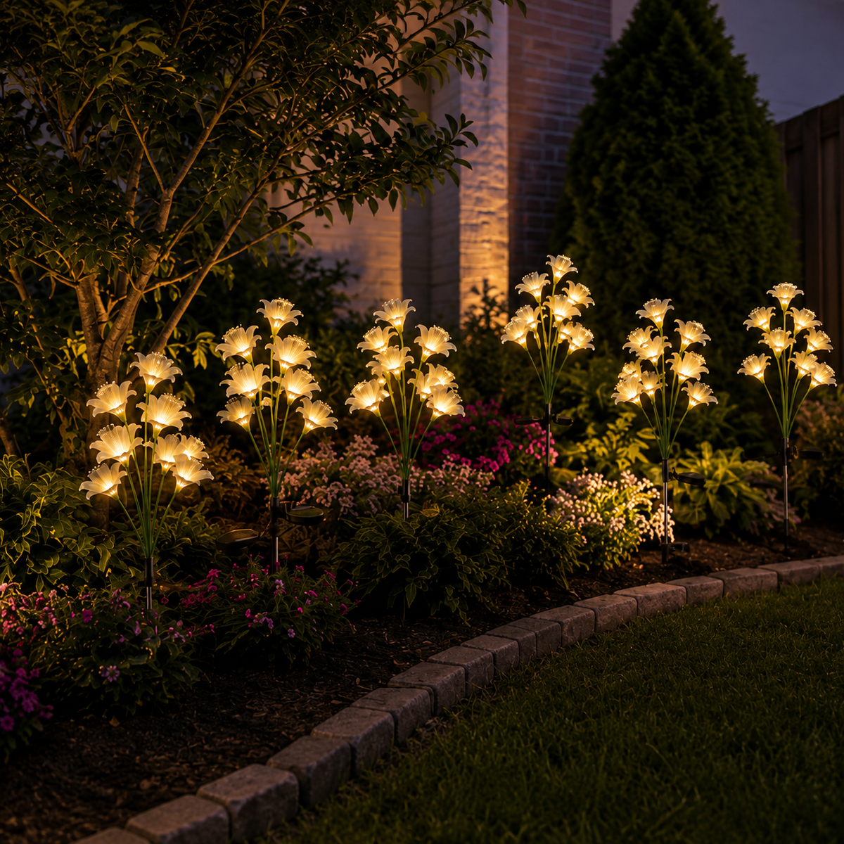 Solar Lily Flower Stake Lights 6-Head for Garden Paths and Patio Decor