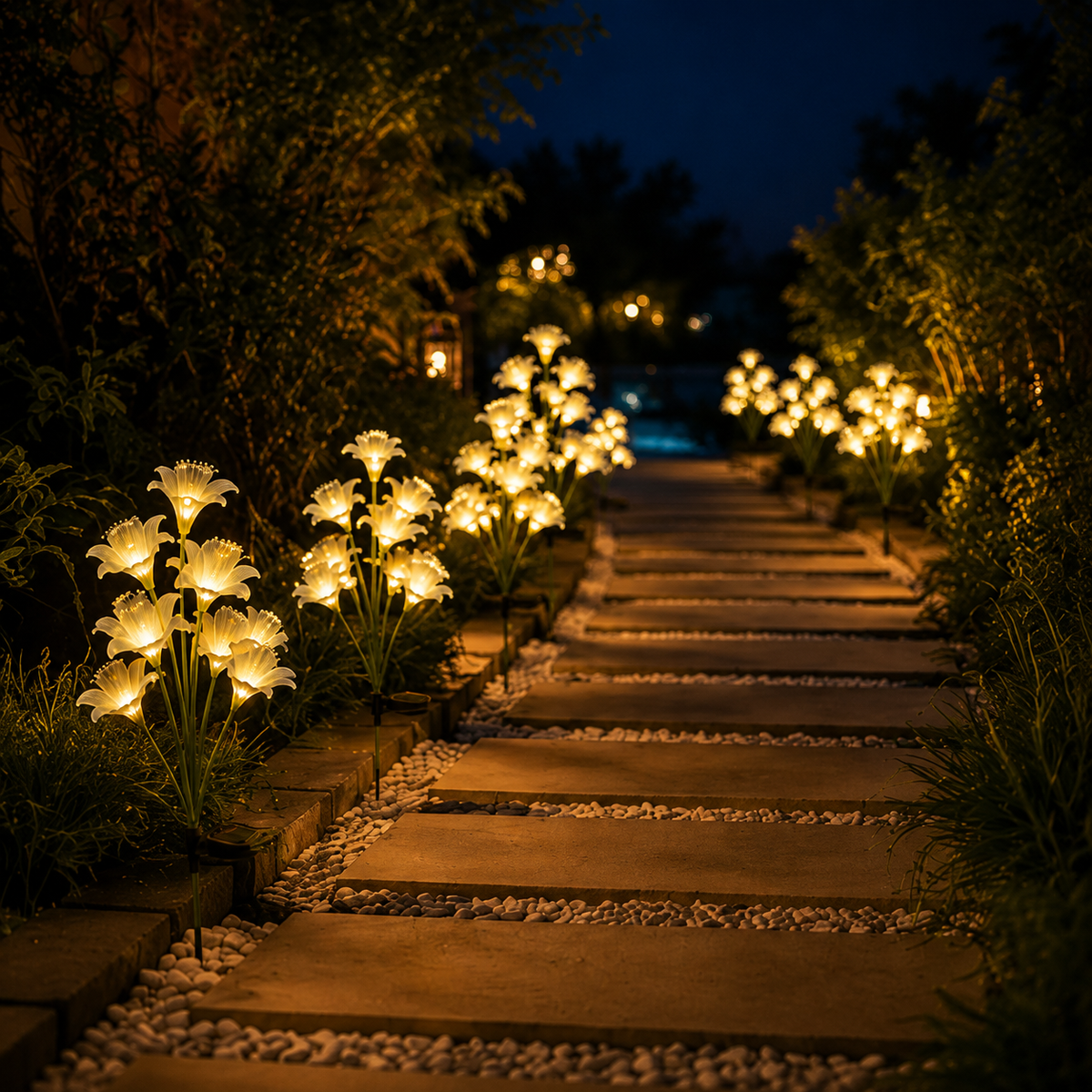 Solar Lily Flower Stake Lights 6-Head for Garden Paths and Patio Decor