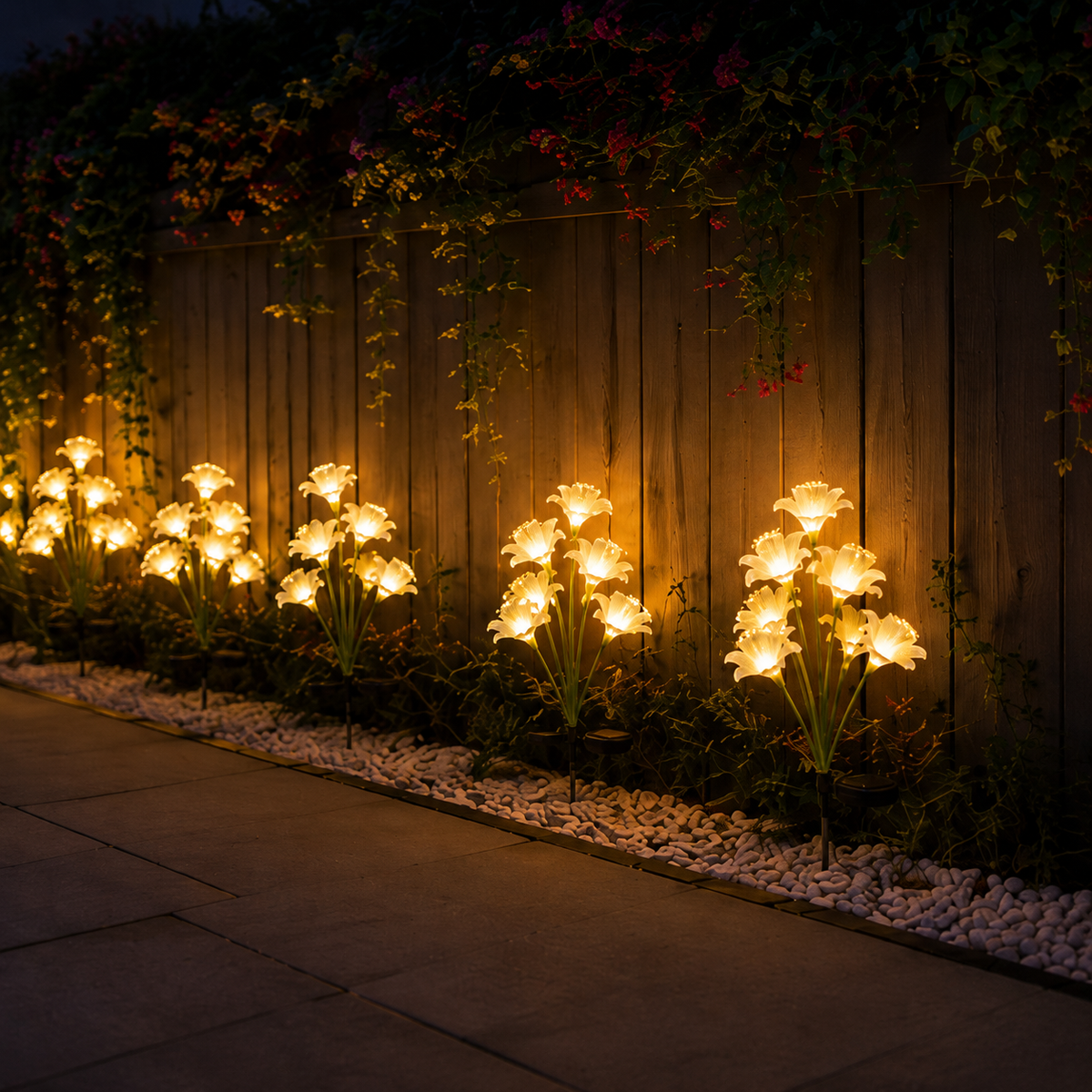 Solar Lily Flower Stake Lights 6-Head for Garden Paths and Patio Decor
