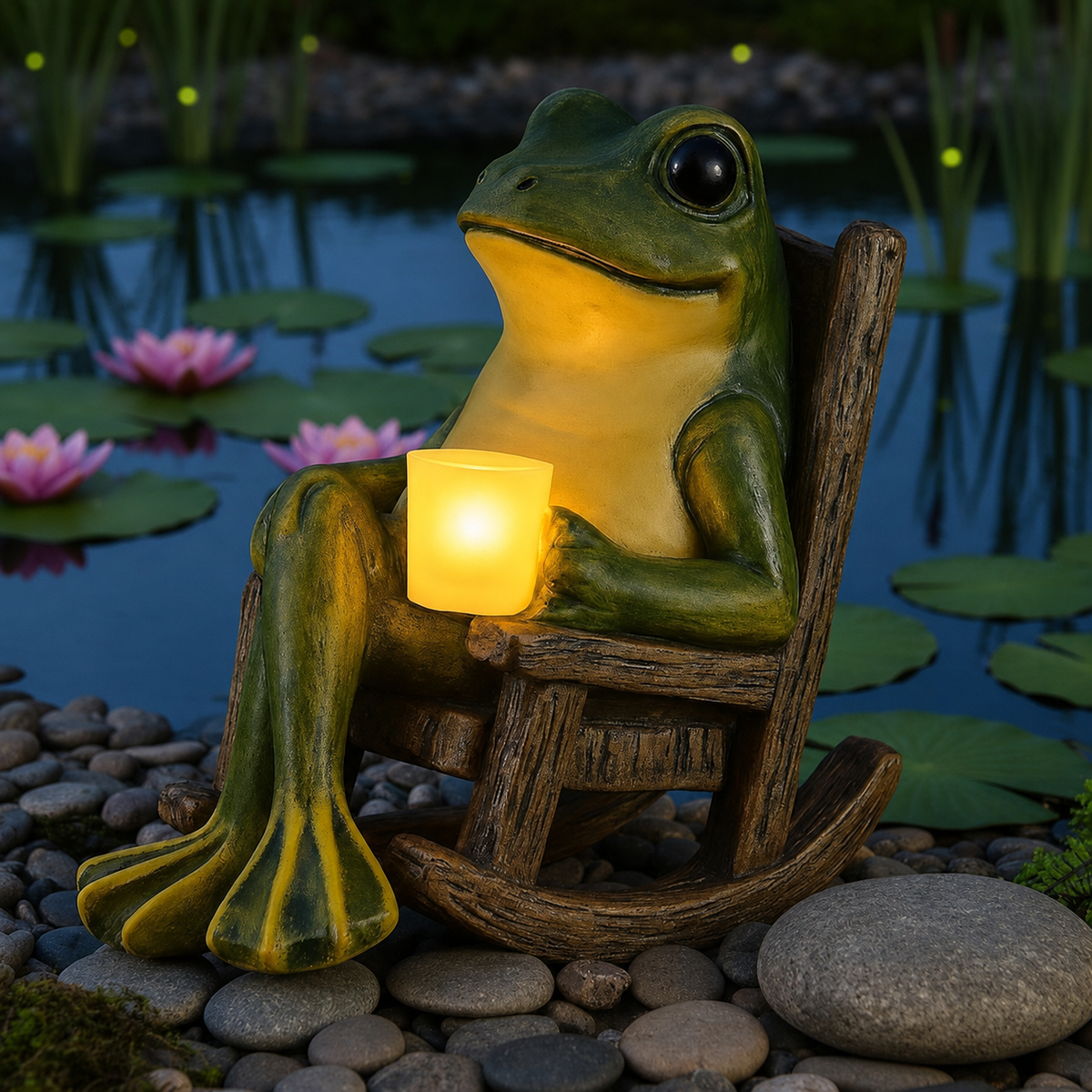 Solar Frog Garden Statue Light for Patio. Porch. and Lawn Decor