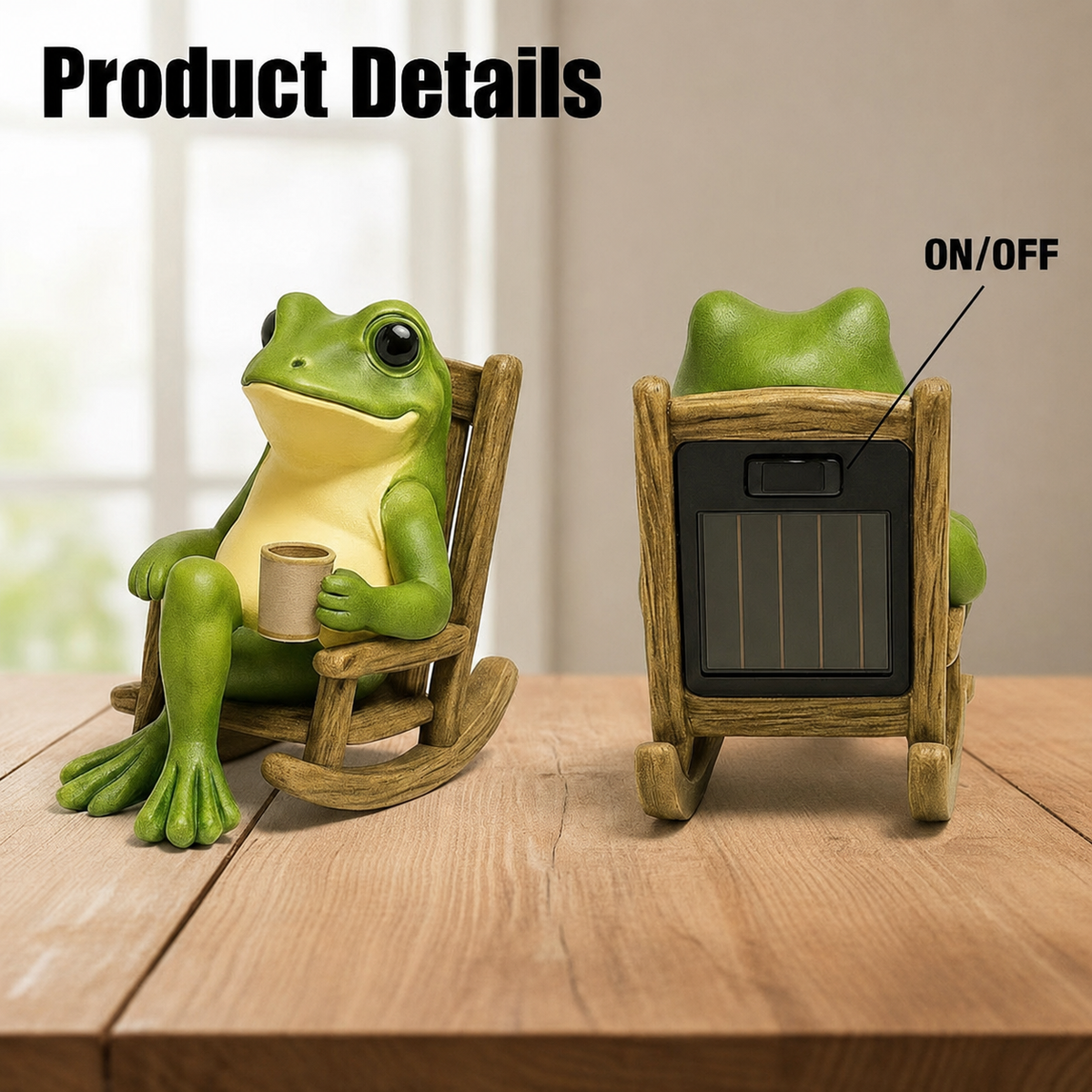 Solar Frog Garden Statue Light for Patio. Porch. and Lawn Decor
