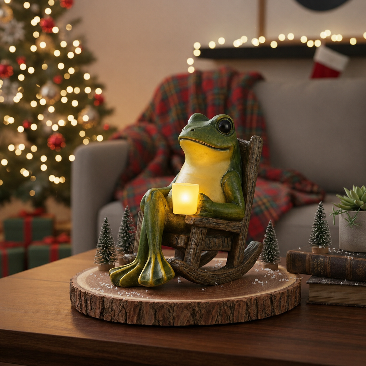 Solar Frog Garden Statue Light for Patio. Porch. and Lawn Decor