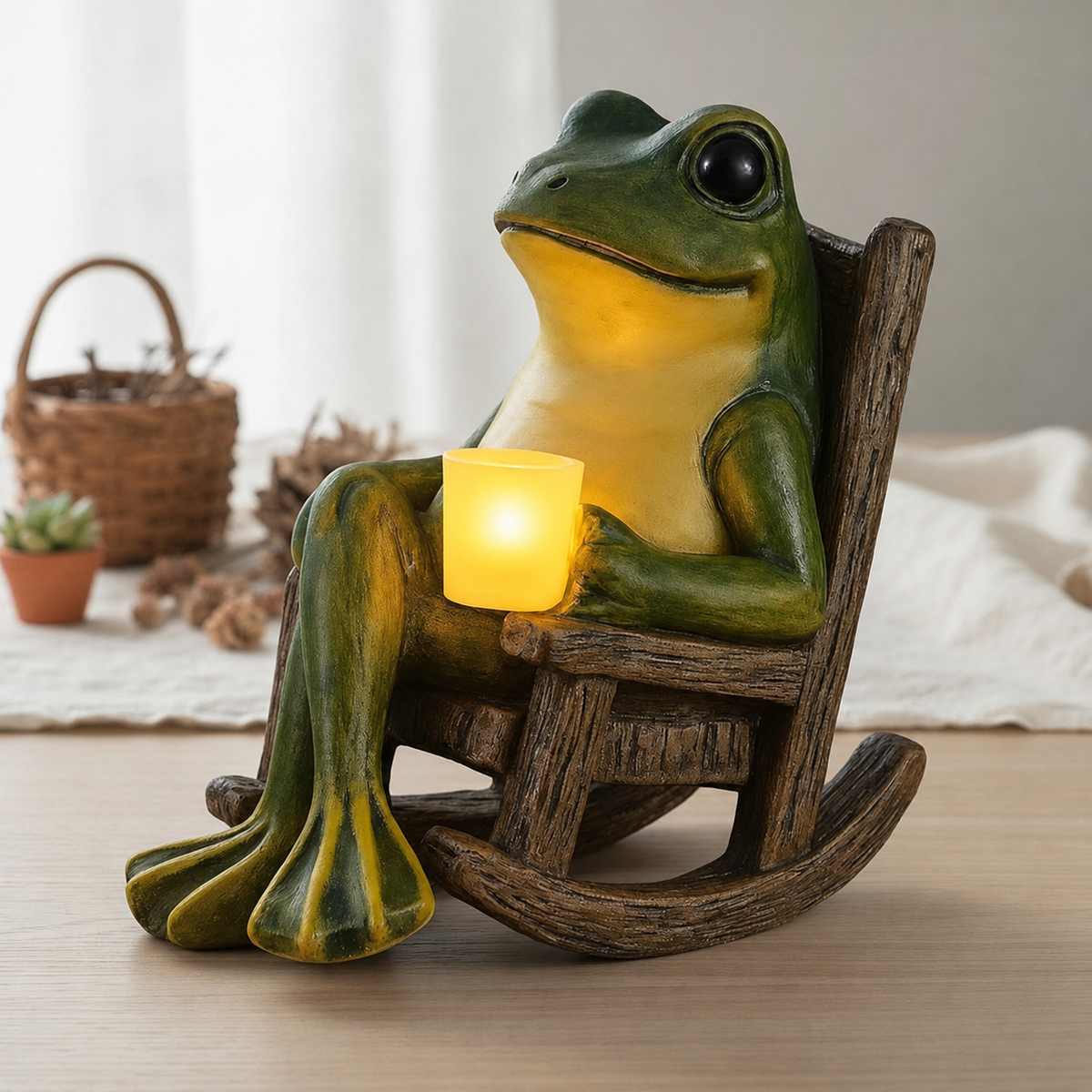 Solar Frog Garden Statue Light for Patio. Porch. and Lawn Decor