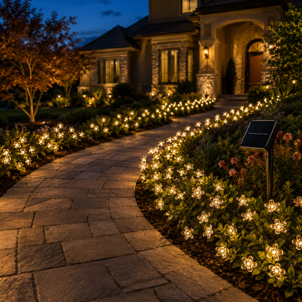 Solar Cherry Blossom String Lights for Garden Paths and Patio Decor
