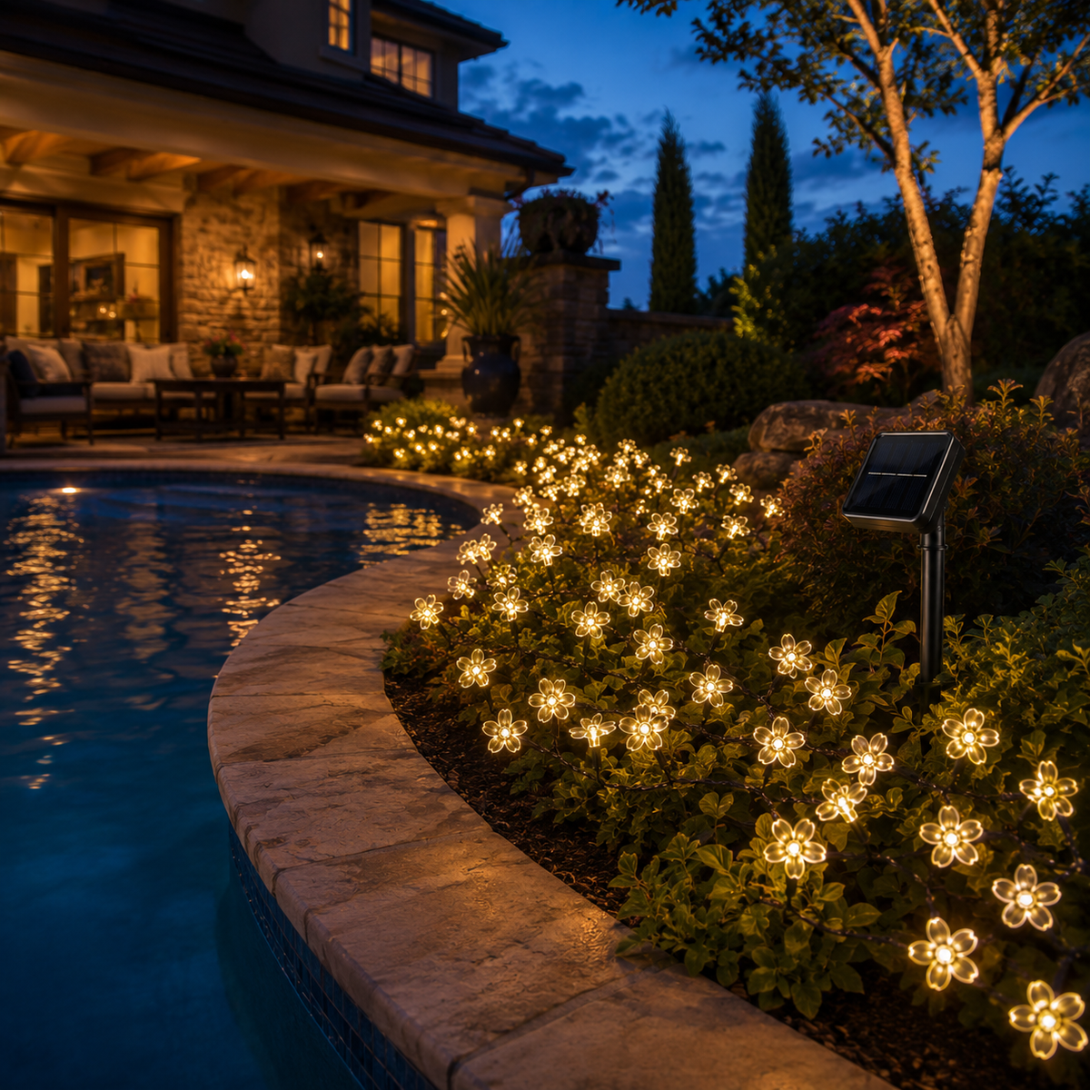 Solar Cherry Blossom String Lights for Garden Paths and Patio Decor