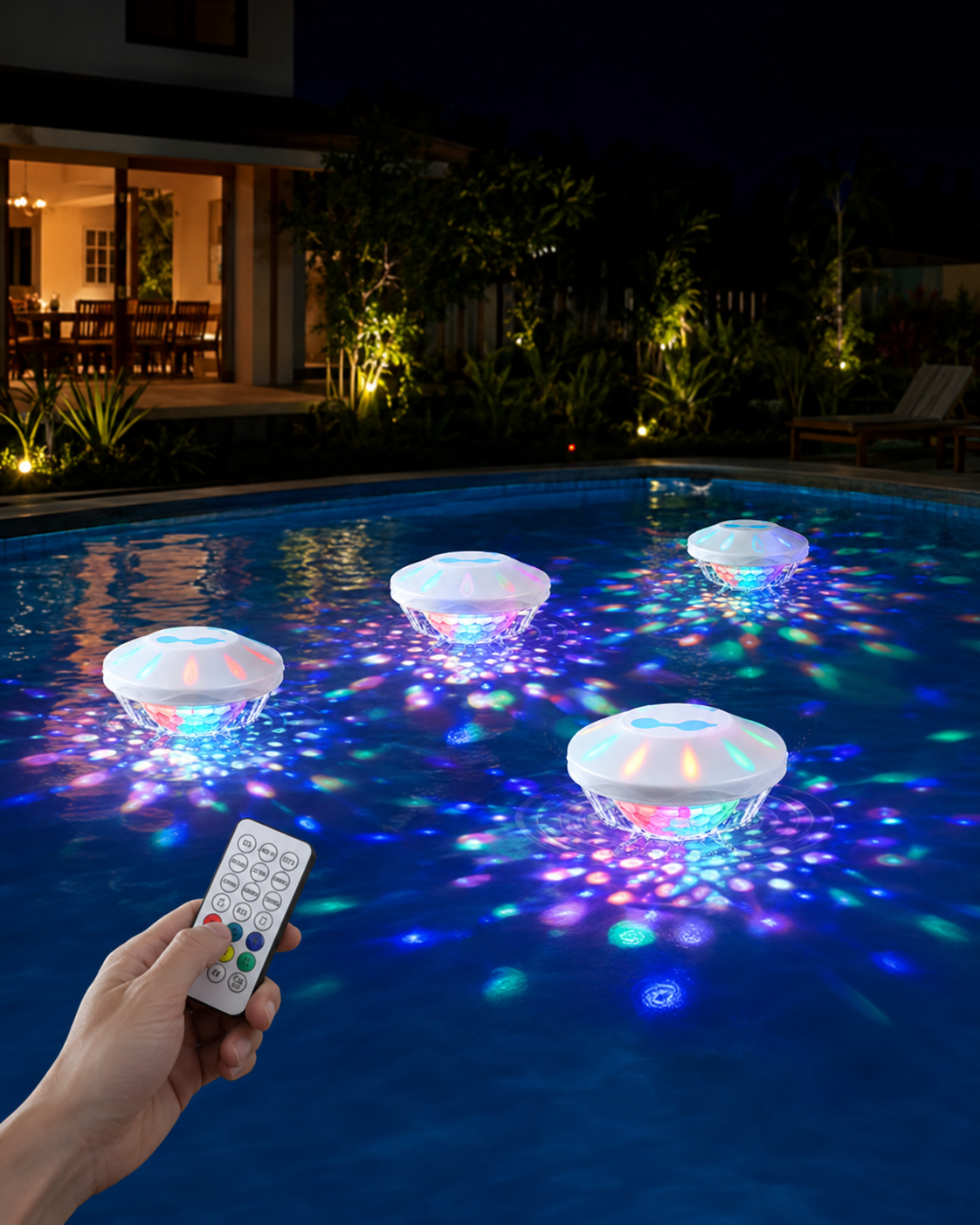 Rechargeable Floating RGB Pool Lights with Remote for Backyard Water Decor