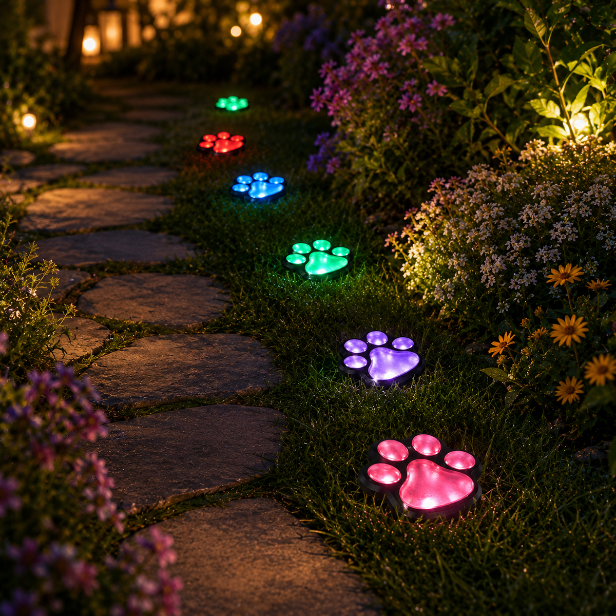 Solar Paw Print Garden Lights 6-Pack for Pathways. Lawns. and Pet Lovers