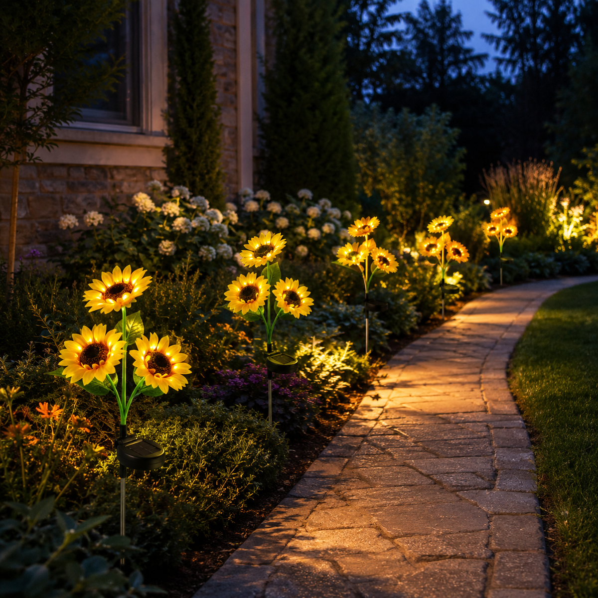 Solar Sunflower Garden Stake Lights for Yard. Path. and Flower Bed Decor