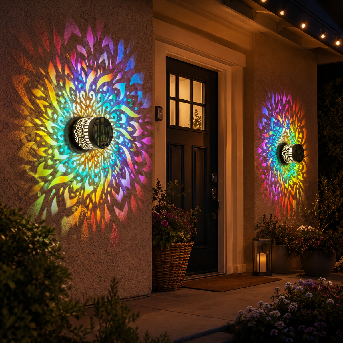 Solar Mandala Outdoor Garden Projection Lights for Fence and Patio Walls