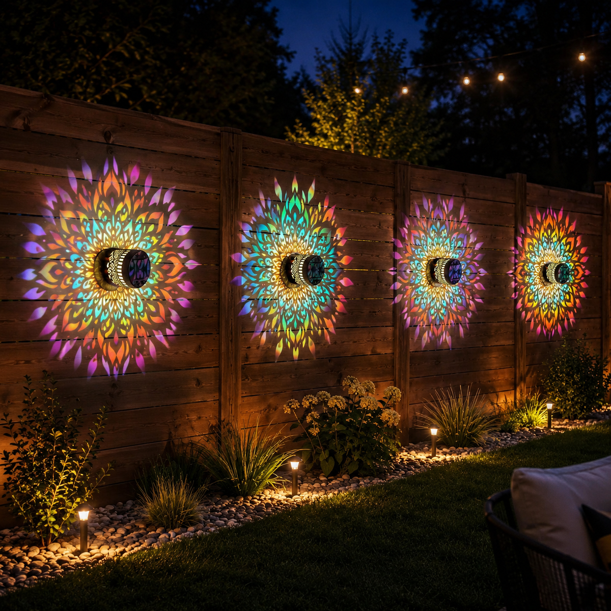 Solar Mandala Outdoor Garden Projection Lights for Fence and Patio Walls