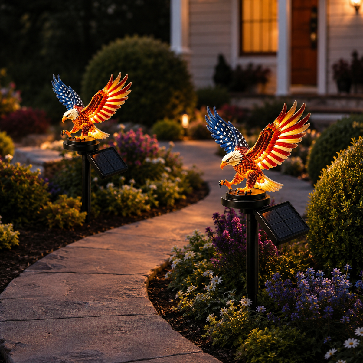 Solar Patriotic Eagle Garden Stake Light for Yard and Patio Decor
