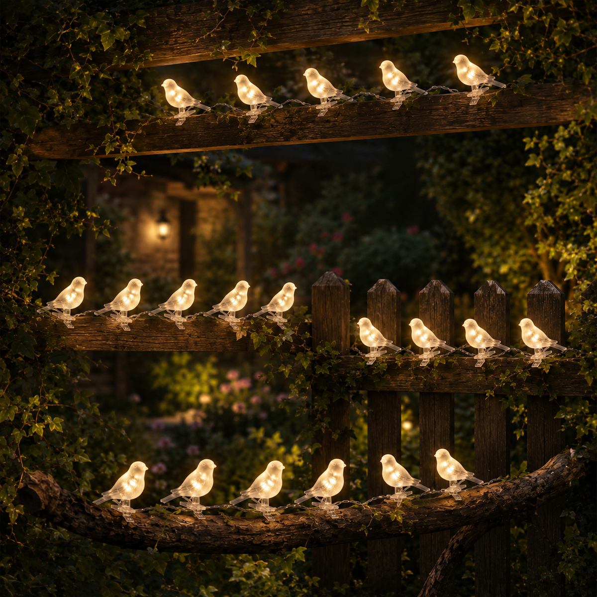 Solar Bird Clip String Lights for Garden Fences and Patio Decor