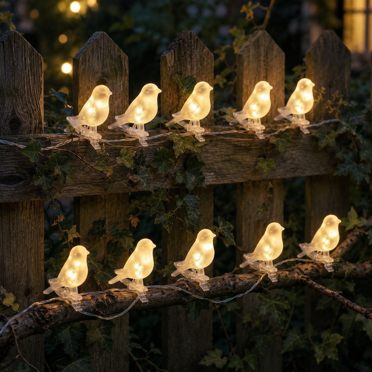 Solar Bird Clip String Lights for Garden Fences and Patio Decor