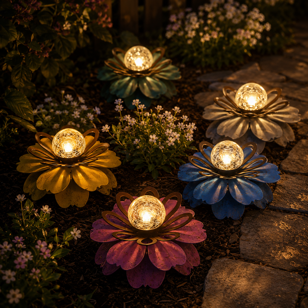 Solar Metal Flower Garden Light for Patio Tables and Garden Decor
