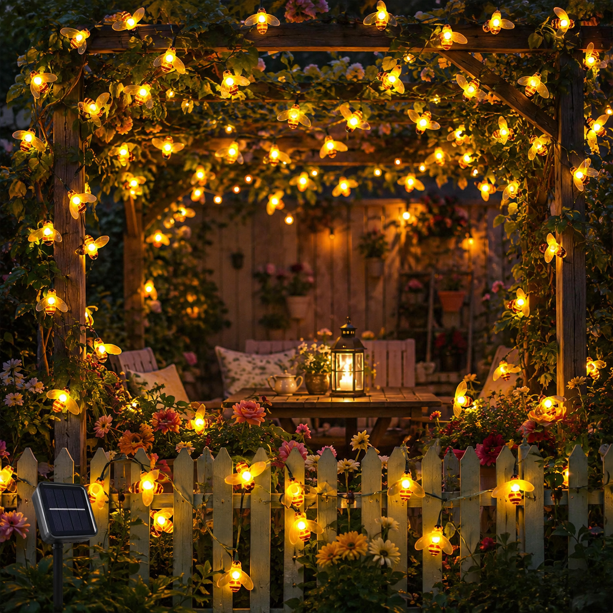 Solar Bee String Lights 12M 100 LEDs for Garden and Patio Decor