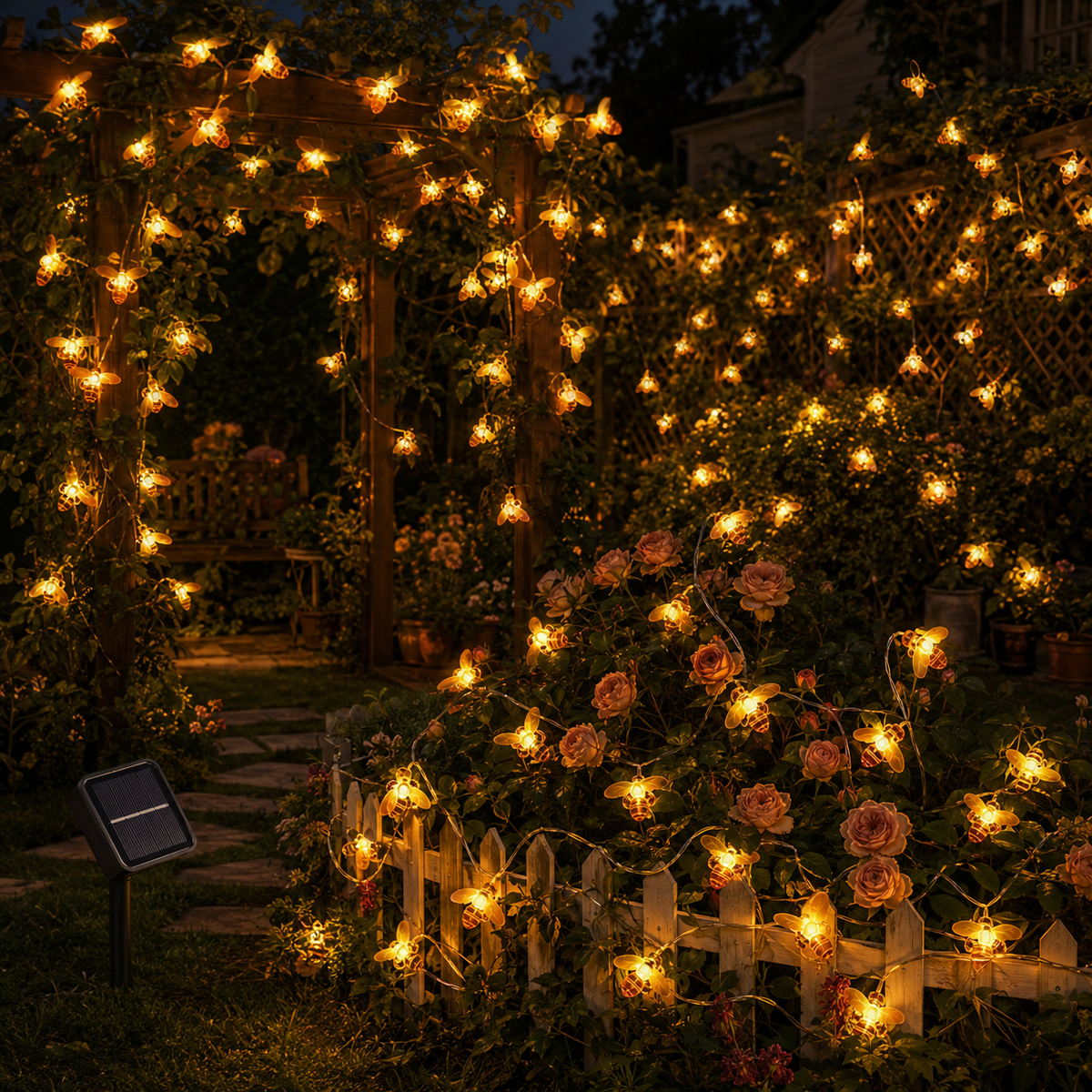 Solar Bee String Lights 12M 100 LEDs for Garden and Patio Decor
