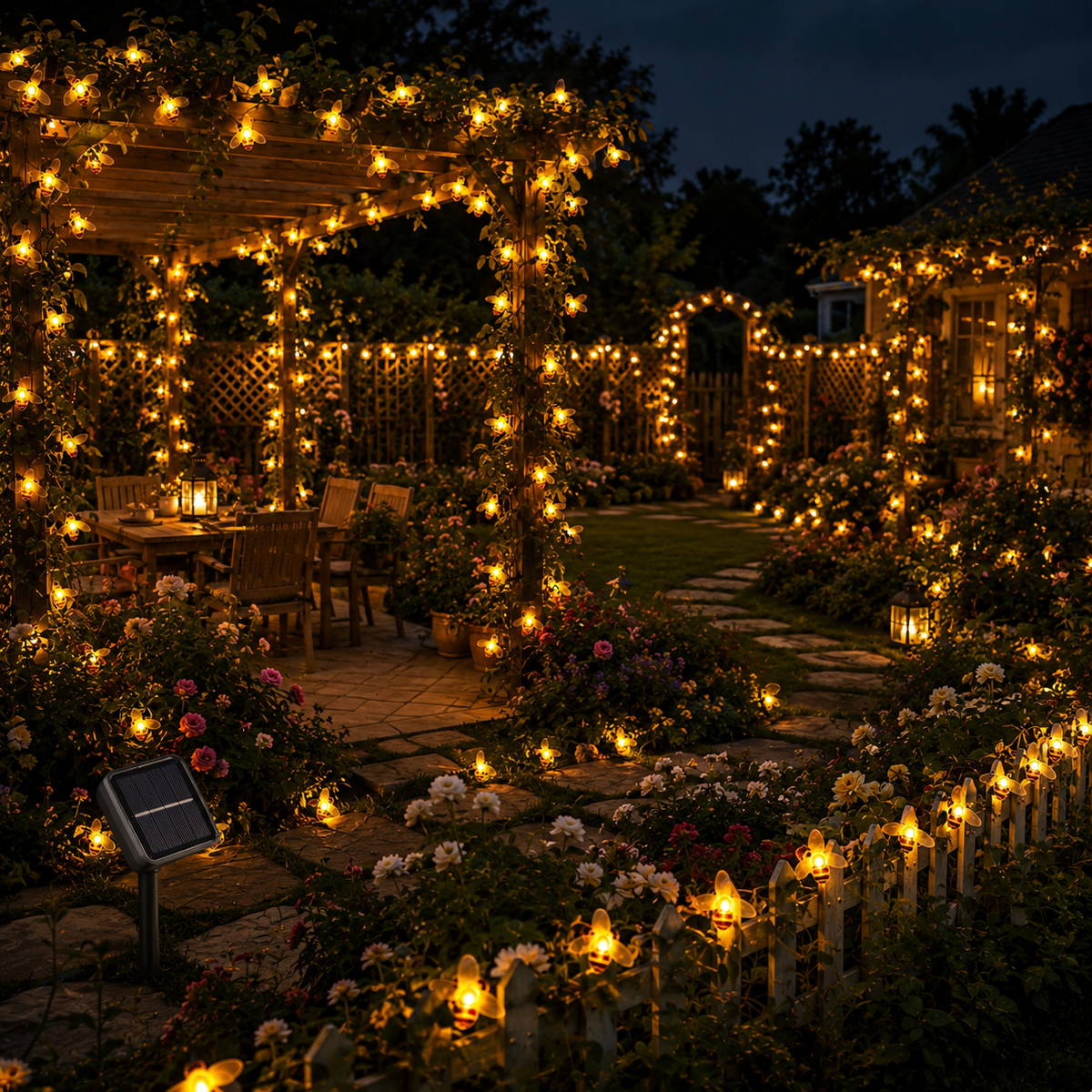 Solar Bee String Lights 12M 100 LEDs for Garden and Patio Decor