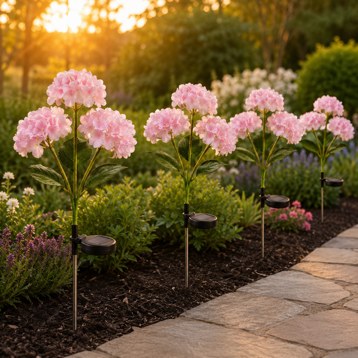 Solar Hydrangea Flower Stake Lights for Garden Paths and Patio Decor