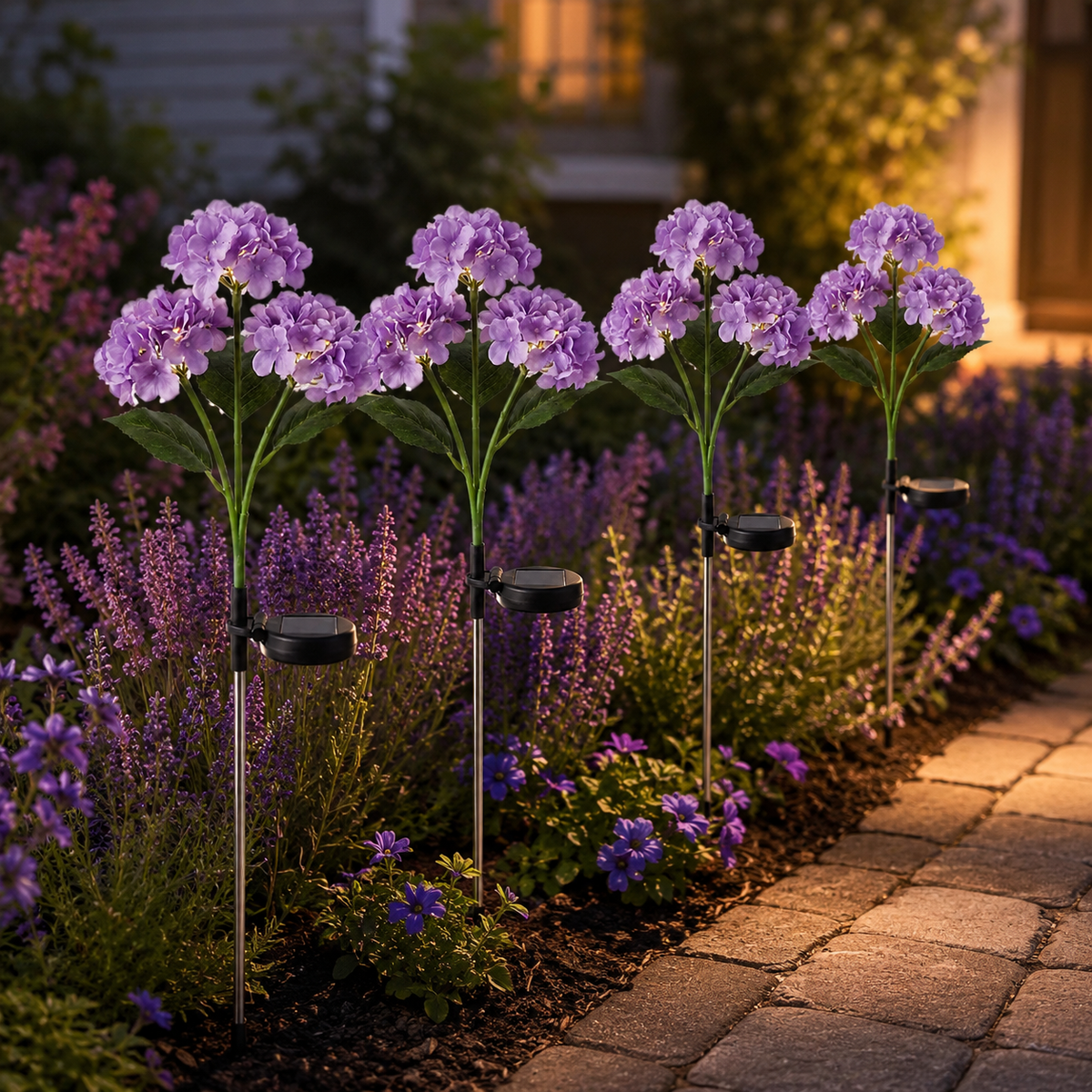 Solar Hydrangea Flower Stake Lights for Garden Paths and Patio Decor