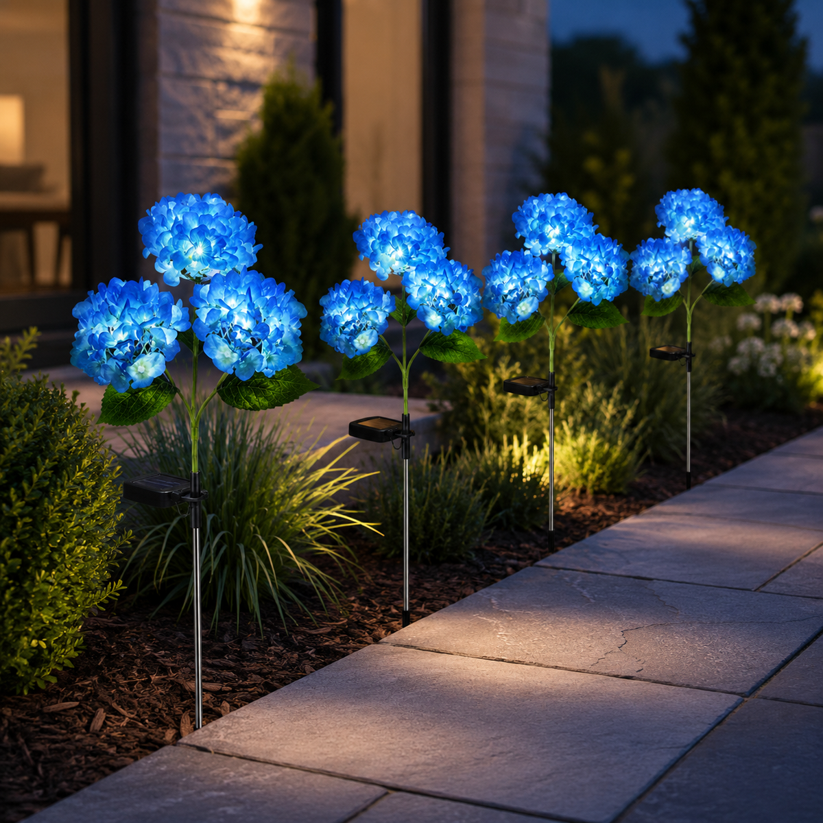 Solar Hydrangea Flower Stake Lights for Garden Paths and Patio Decor