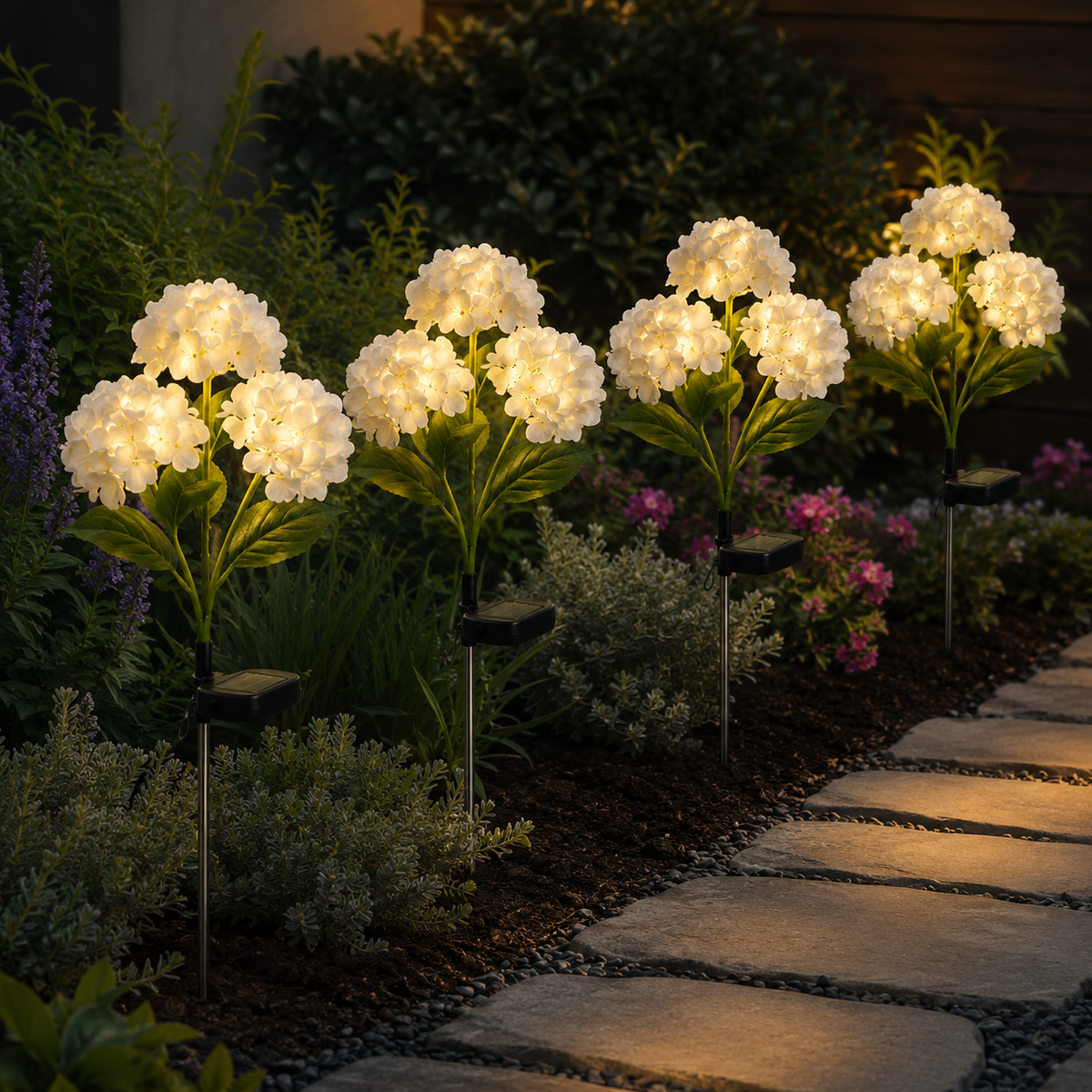 Solar Hydrangea Flower Stake Lights for Garden Paths and Patio Decor