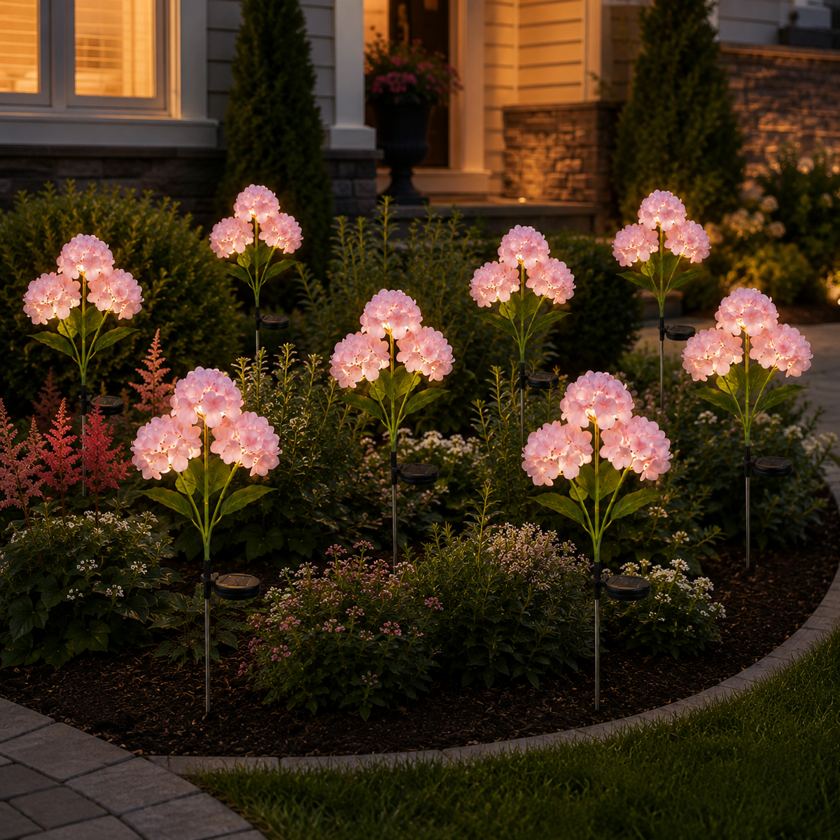 Solar Hydrangea Flower Stake Lights for Garden Paths and Patio Decor