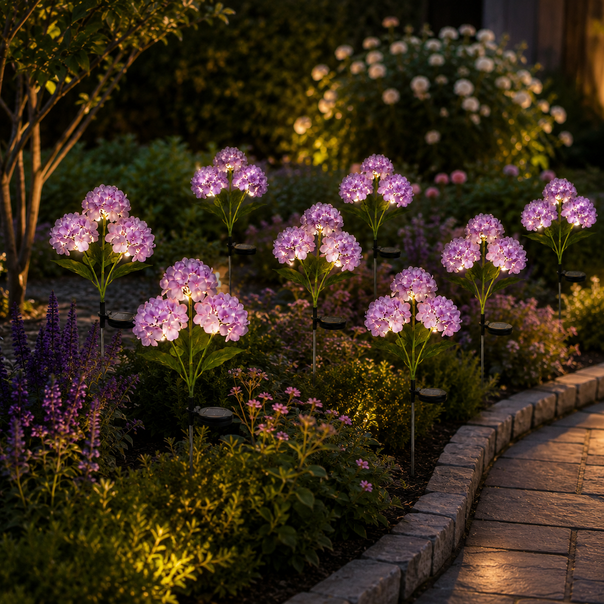 Solar Hydrangea Flower Stake Lights for Garden Paths and Patio Decor