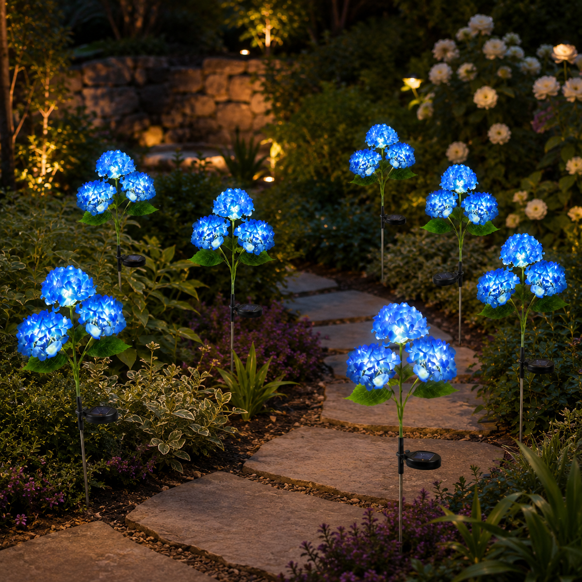 Solar Hydrangea Flower Stake Lights for Garden Paths and Patio Decor