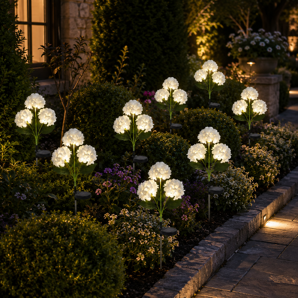 Solar Hydrangea Flower Stake Lights for Garden Paths and Patio Decor
