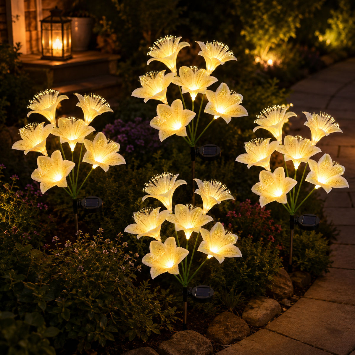 Solar Lily Flower Stake Lights 6-Head for Garden Paths and Patio Decor