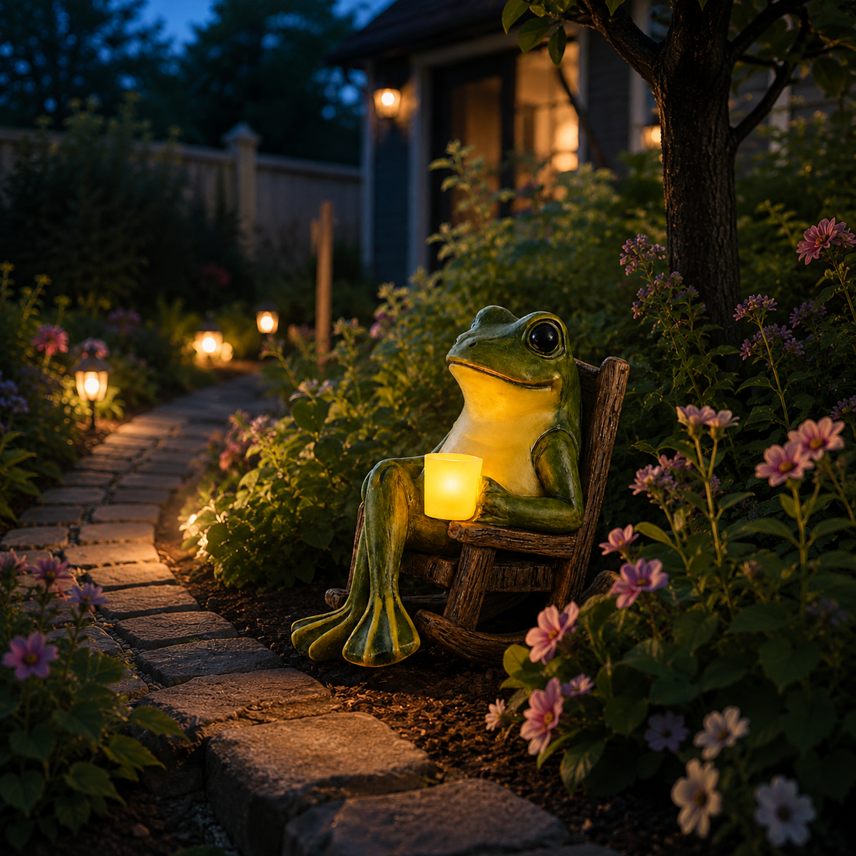 Solar Frog Garden Statue Light for Patio. Porch. and Lawn Decor